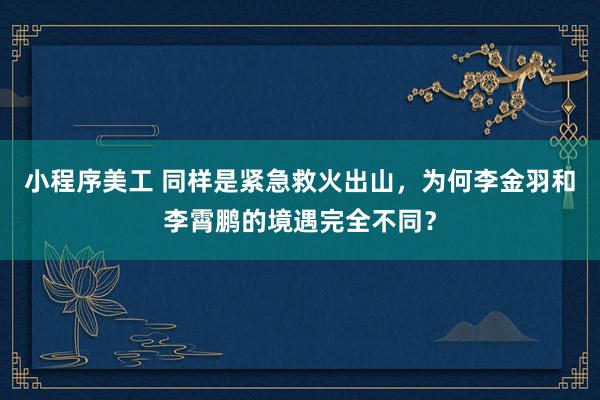 小程序美工 同样是紧急救火出山，为何李金羽和李霄鹏的境遇完全不同？